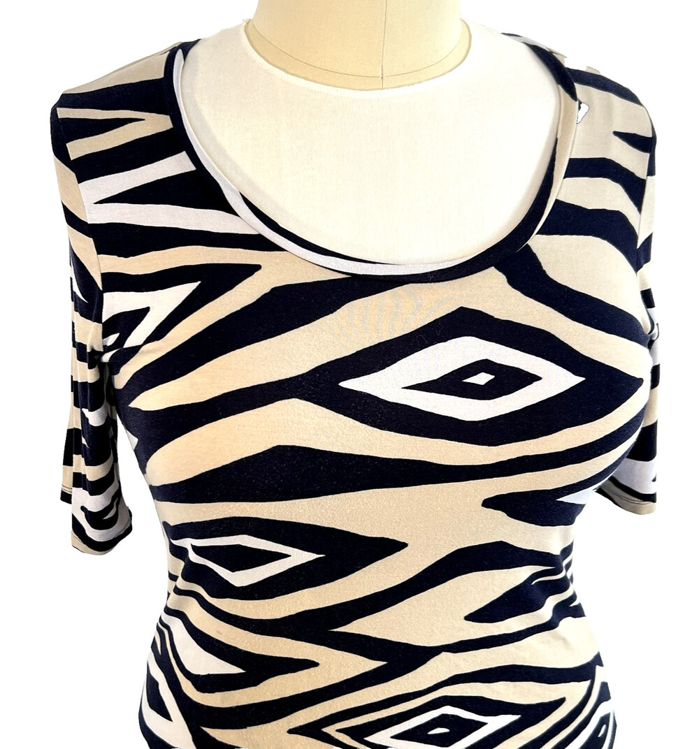 Banana Republic - Women's L Top Stretch Short Sleeve Diamond Ikat Print - Picture 2 of 15
